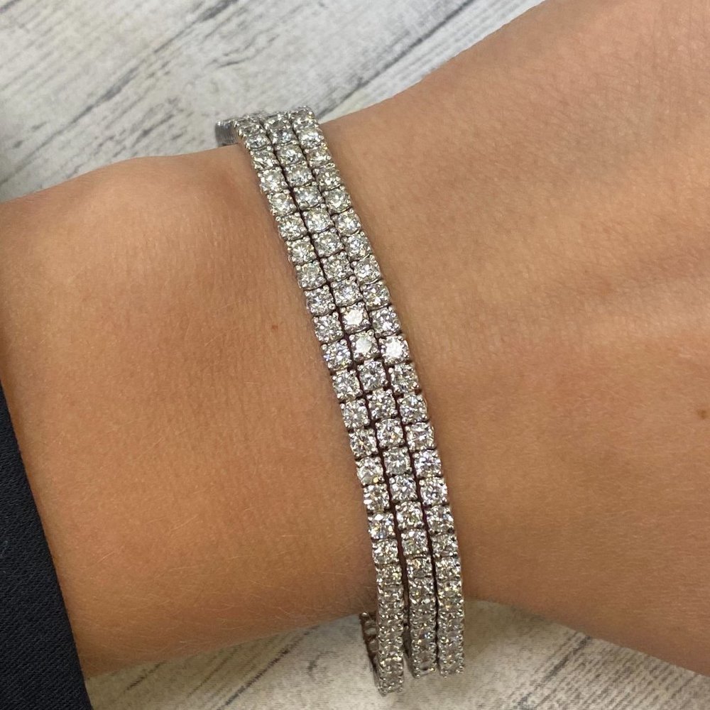 Rachel Koen 3 Row Prong Set Diamond Tennis Bracelet 14K White Gold 14.20Cttw